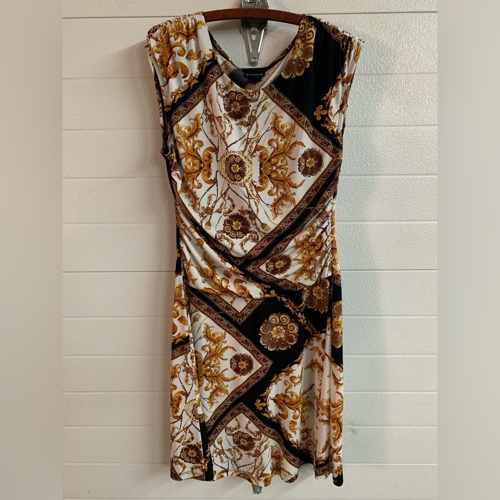 Enfocus Studio Gold and Black Baroque Midi Dress